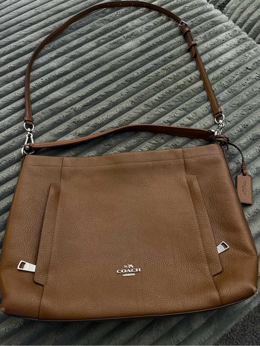 Coach Pebbled Leather Shoulder Bag in Cognac Brown